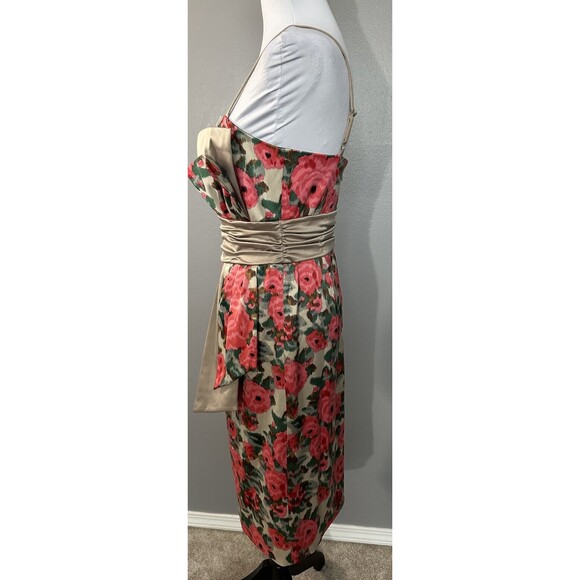 BCBG Paris Floral cocktail dress Womens 8 Spaghetti Straps Ruched Waist Band EUC - Picture 3 of 8